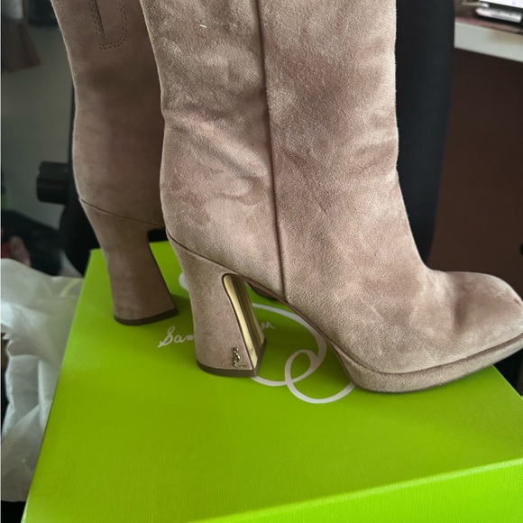 Sam Edelman Women's Beige Suede Heeled Boots - Picture 1 of 2